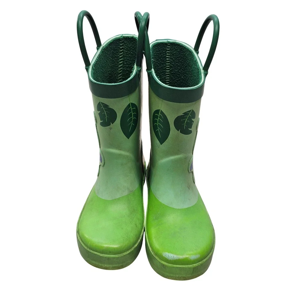 Cat & Jack‎ Kids Green Caterpillar Rain Boots Pull On Handles Size 8 Toddler
